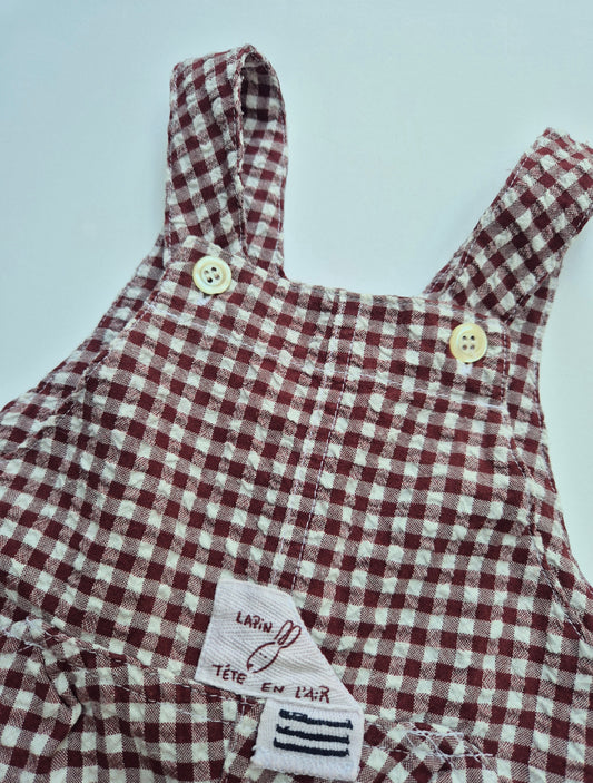 Geruite tuinbroek bordeaux/wit – maat 74 | 6 - 9 maanden