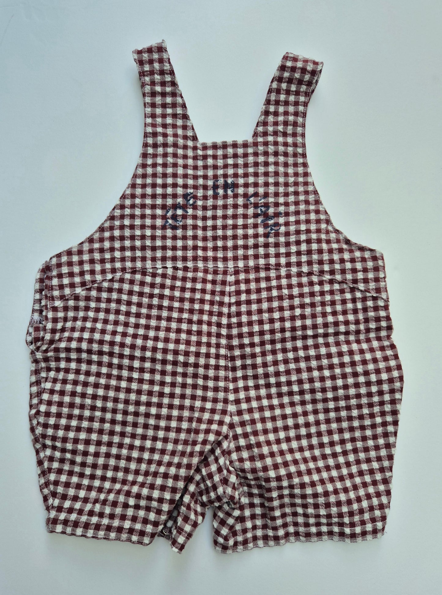 Geruite tuinbroek bordeaux/wit – maat 74 | 6 - 9 maanden