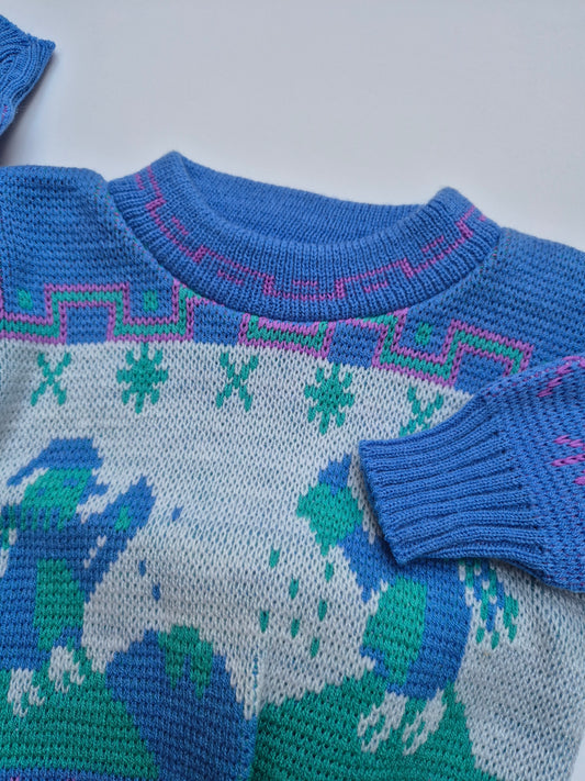 Blauwe wintersweater met pinguïns – maat 74/80 | 6/9 - 12 maanden