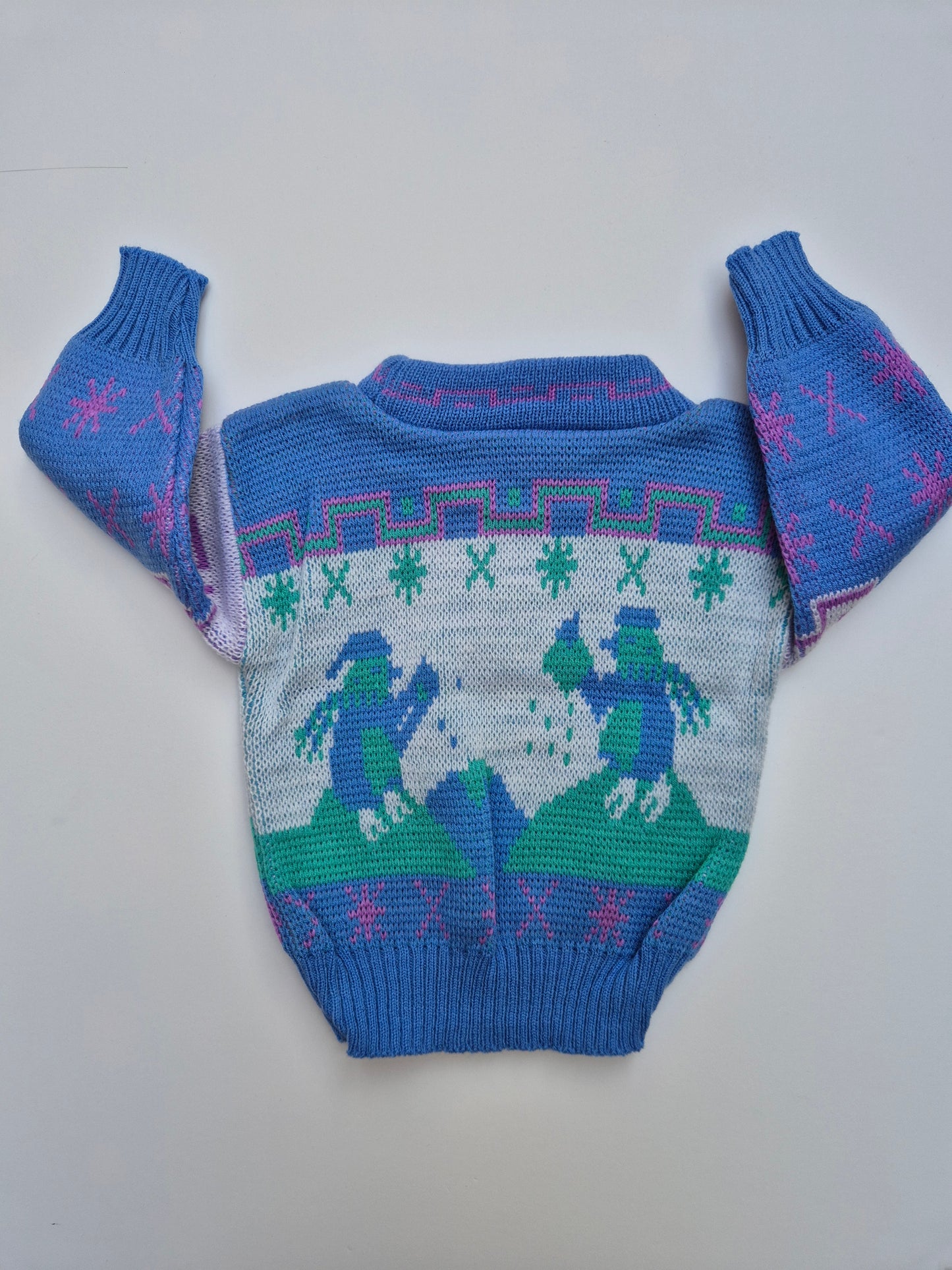 Blauwe wintersweater met pinguïns – maat 74/80 | 6/9 - 12 maanden