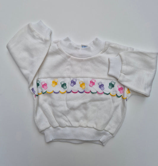 Witte sweater met geborduurde figuurtjes – maat 68 | 3 - 6 maanden