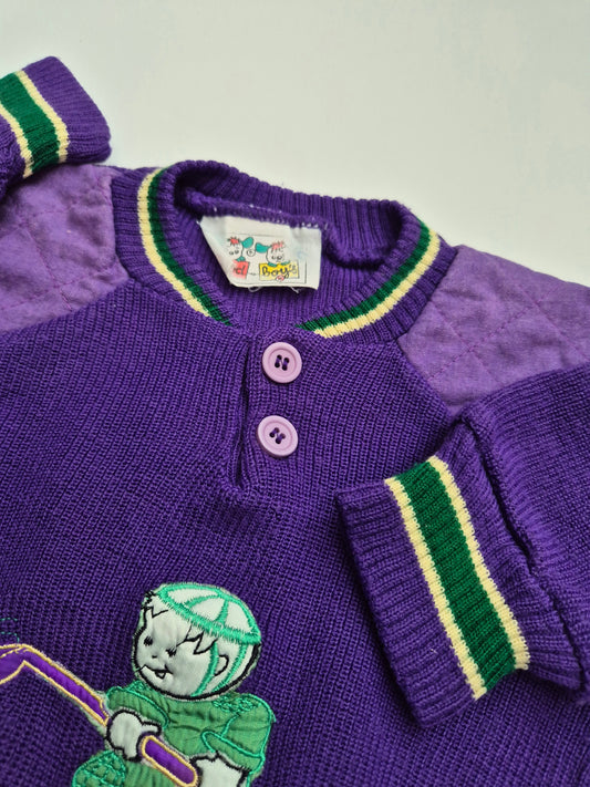 Paarse trui met ijshockeyfiguur – maat 80 | 9 - 12 maanden