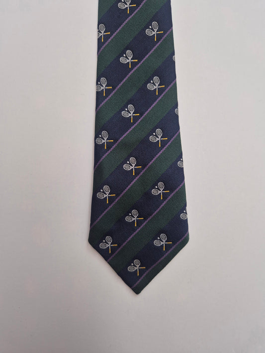 Donkergroene stropdas met tennisracketprint – one size