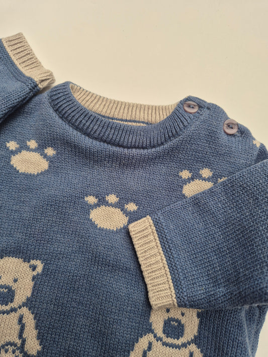 Blauwe trui met beertjes en pootjes – maat 68 | 3 - 6 maanden