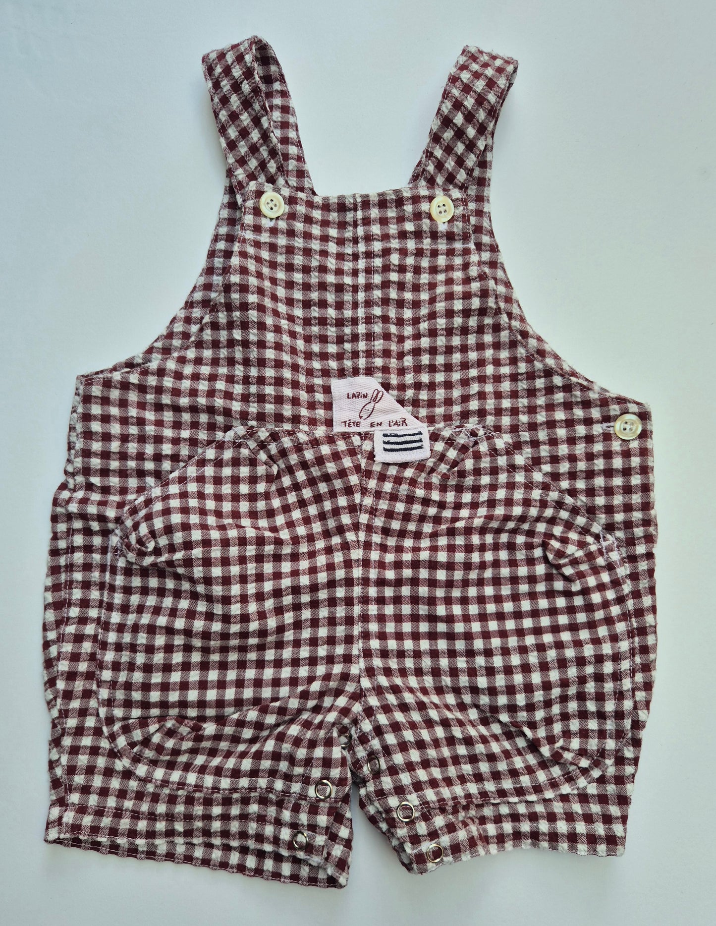 Geruite tuinbroek bordeaux/wit – maat 74 | 6 - 9 maanden