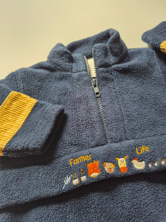 Navy fleece trui “Farmer Life” – maat 74 | 6 - 9 maanden