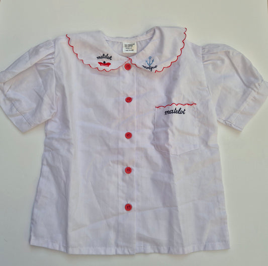 Witte blouse met rode details ‘matelot’ – maat 92 | 18 - 24 maanden