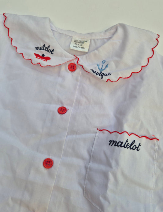 Witte blouse met rode details ‘matelot’ – maat 92 | 18 - 24 maanden