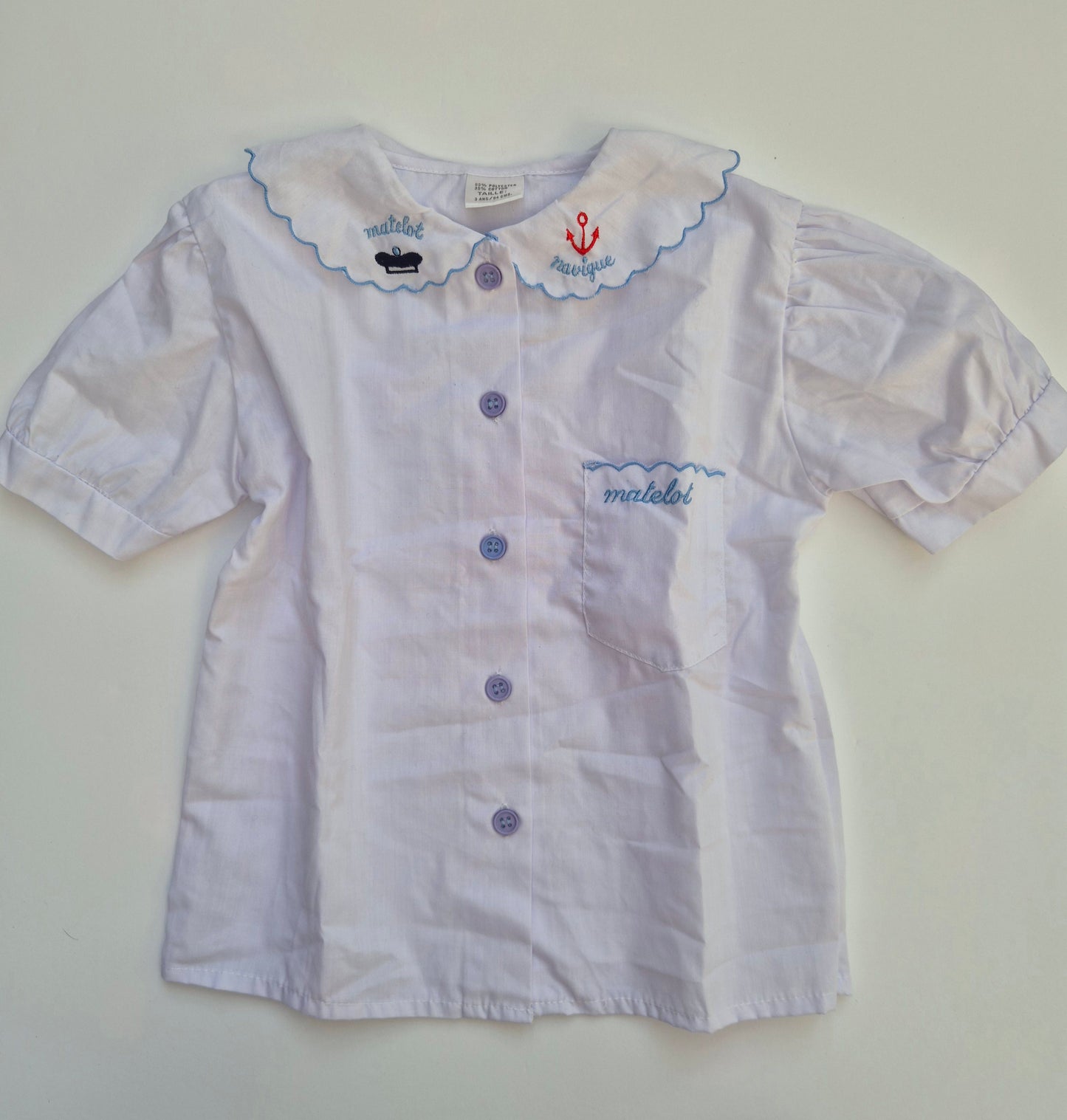 Witte blouse met blauwe details ‘matelot’ – maat 92 | 18 - 24 maanden