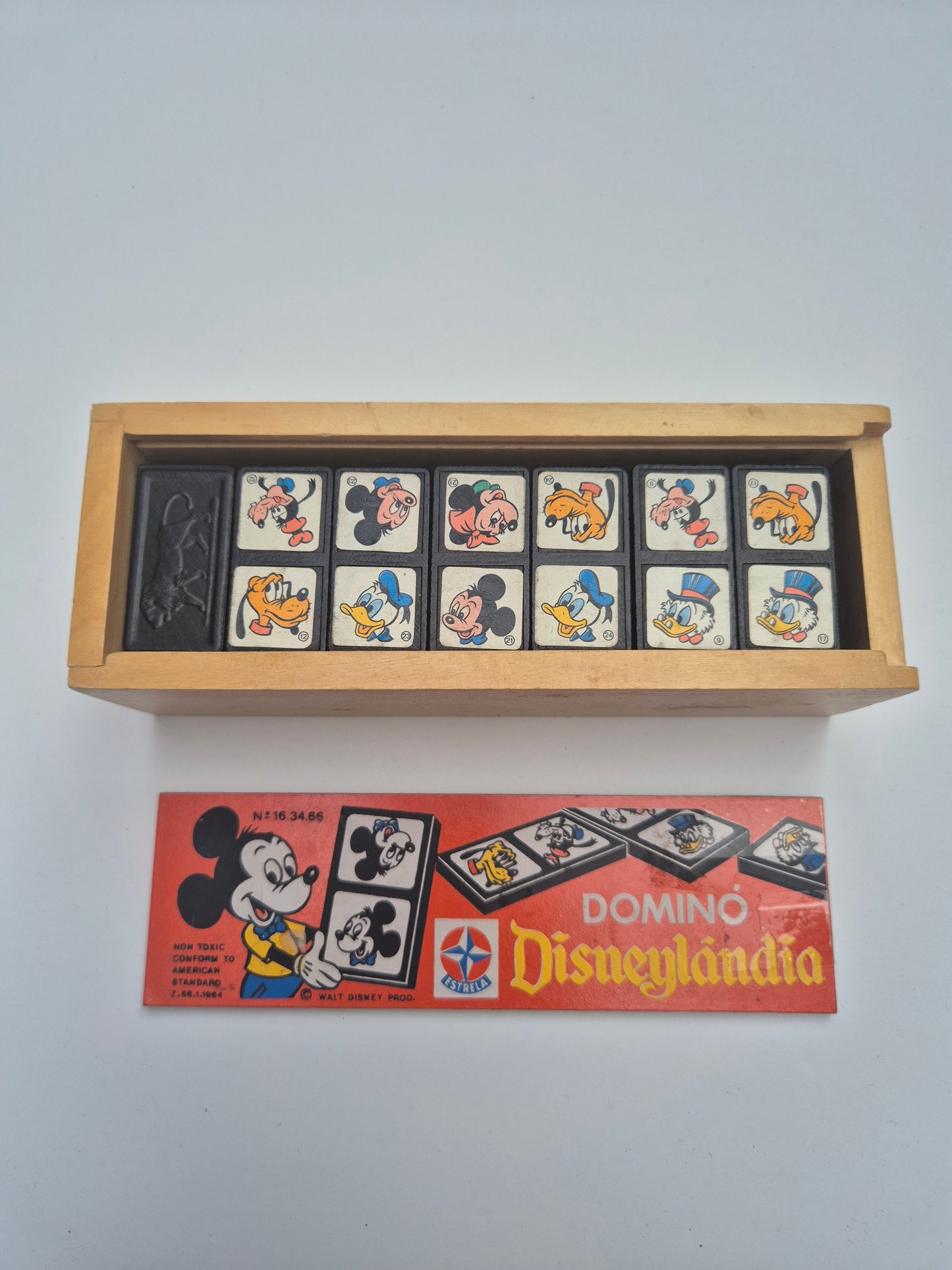 '70s Vintage Disney domino in houten doos