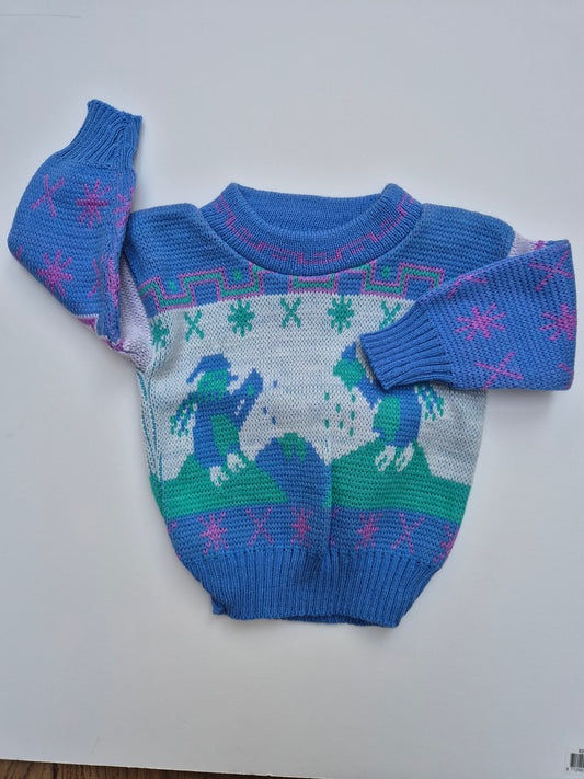 Blauwe wintersweater met pinguïns – maat 74/80 | 6/9 - 12 maanden