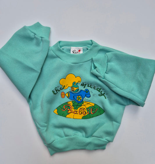 Mintgroene sweater met vliegtuig – maat 74/80 | 6 - 12 maanden