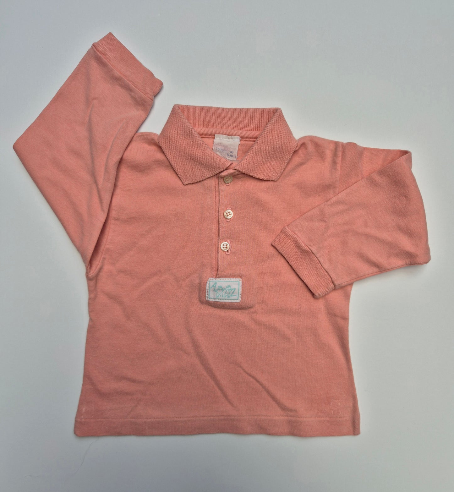 Zalmroze longsleeve polo – maat 86 | 12 - 18 maanden