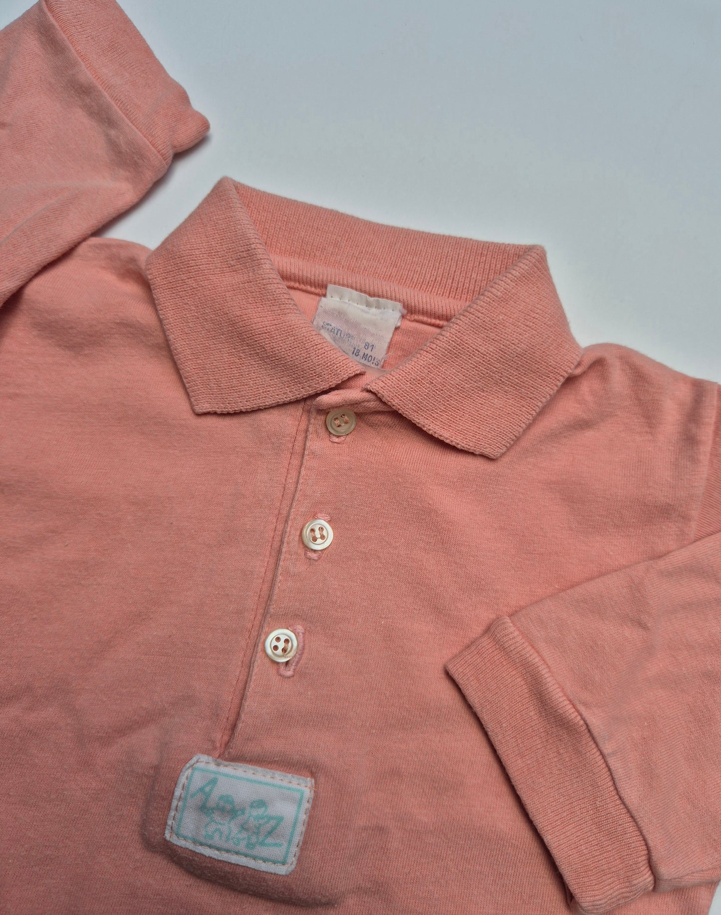 Zalmroze longsleeve polo – maat 86 | 12 - 18 maanden