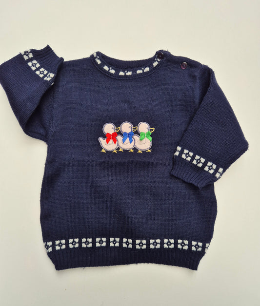 Donkerblauwe trui met eendjes – maat 80 | 9 - 12 maanden