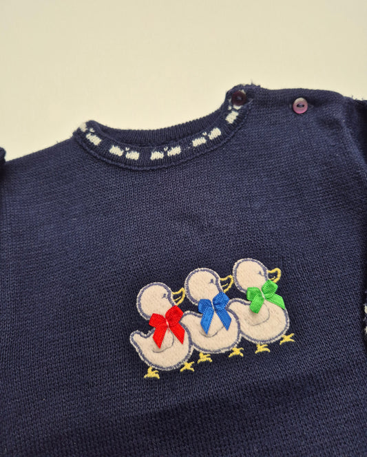 Donkerblauwe trui met eendjes – maat 80 | 9 - 12 maanden