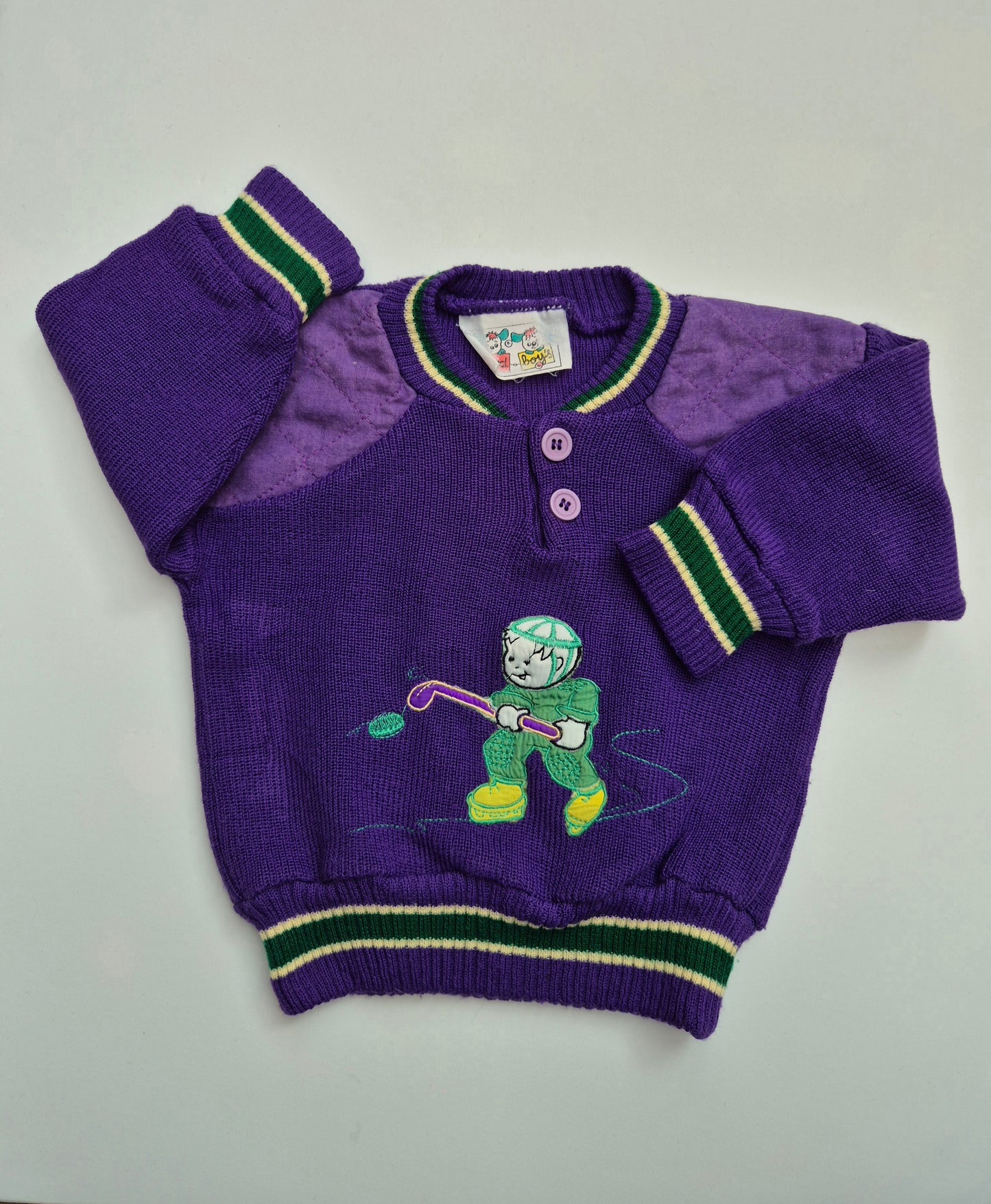 Paarse trui met ijshockeyfiguur – maat 80 | 9 - 12 maanden