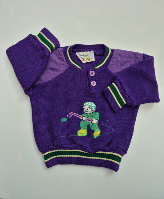 Paarse trui met ijshockeyfiguur – maat 80 | 9 - 12 maanden