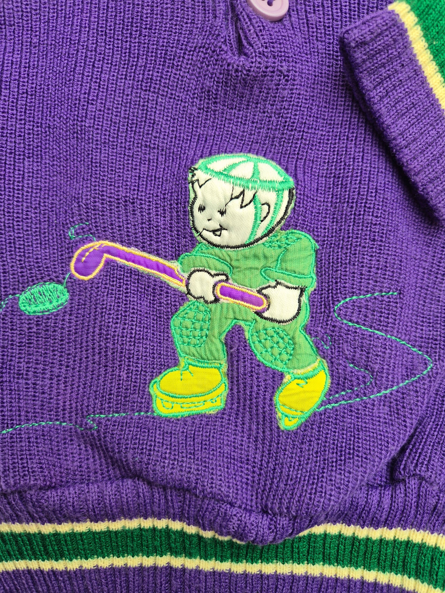 Paarse trui met ijshockeyfiguur – maat 80 | 9 - 12 maanden