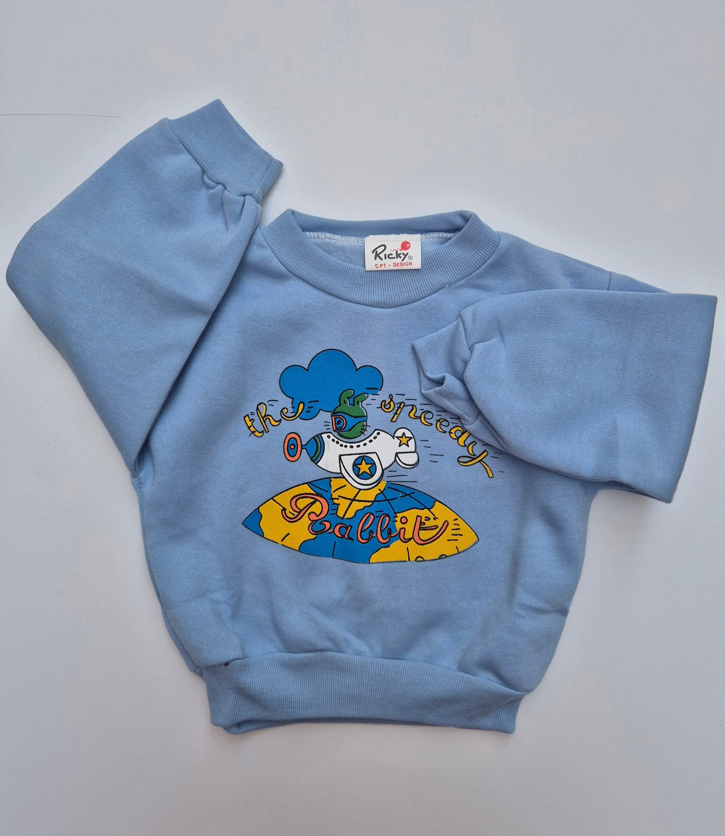 Lichtblauwe trui The Speedy Rabbit – maat 80 | 12 - 18 maanden