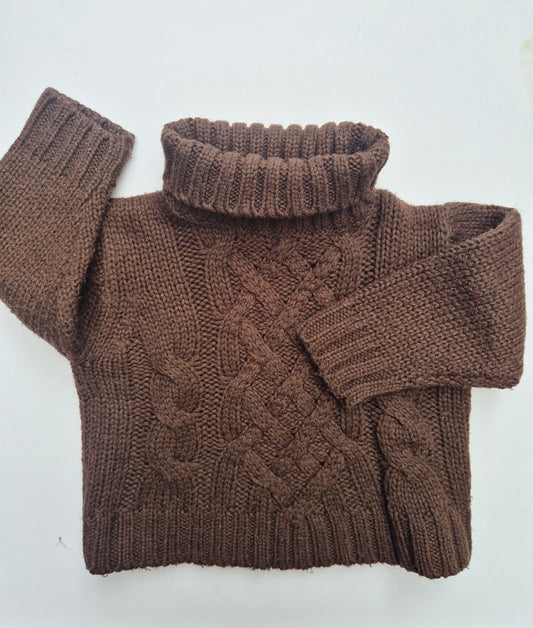 Bruine coltrui met kabelpatroon – maat 86 | 12 - 18 maanden