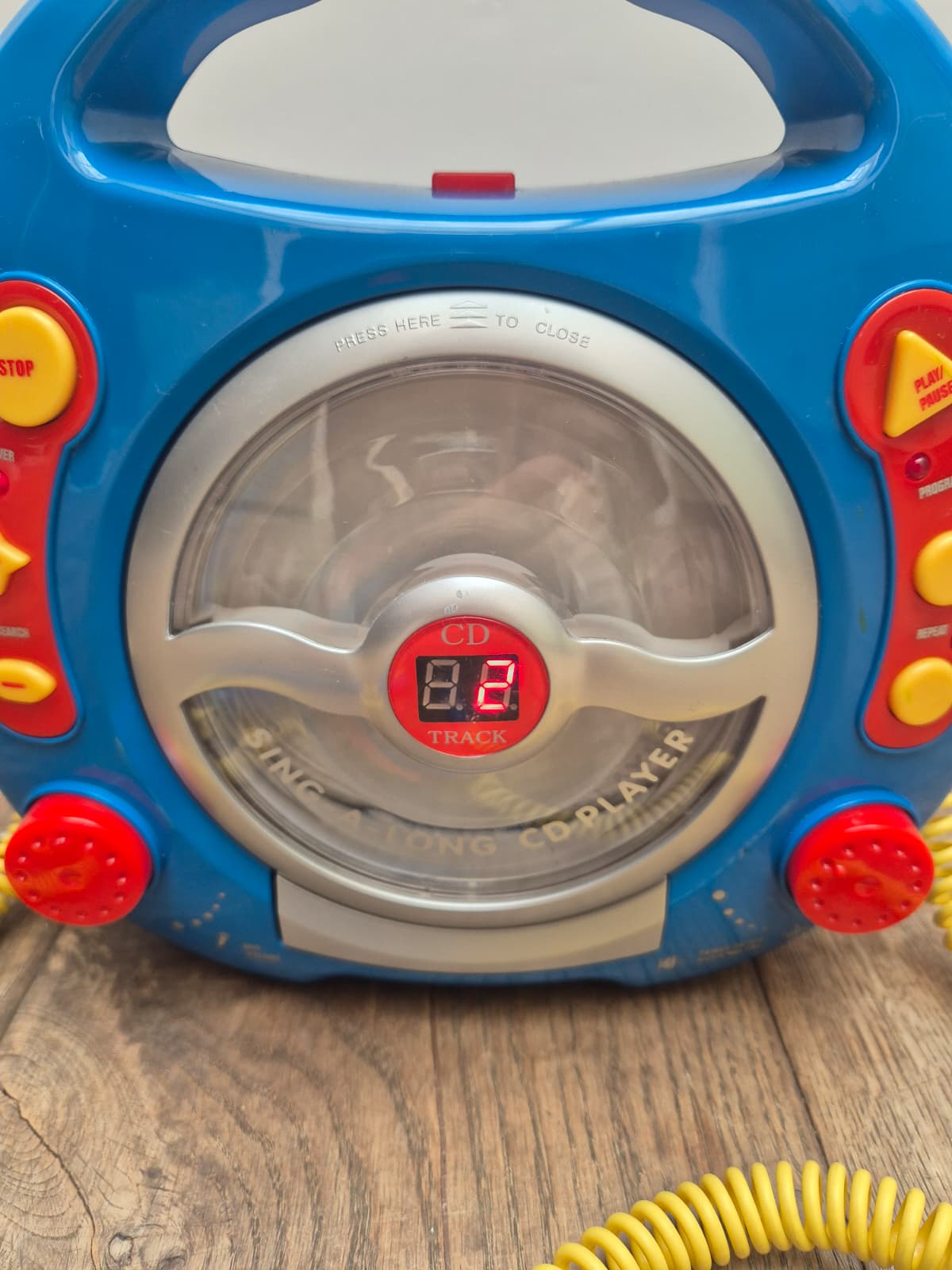 Blauwe karaoke CD-speler – met microfoons