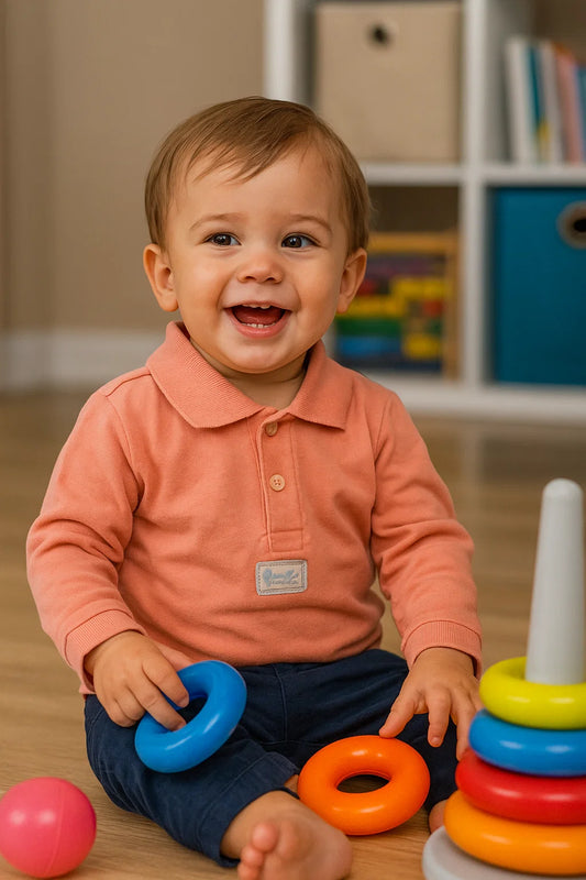 Zalmroze longsleeve polo – maat 86 | 12 - 18 maanden