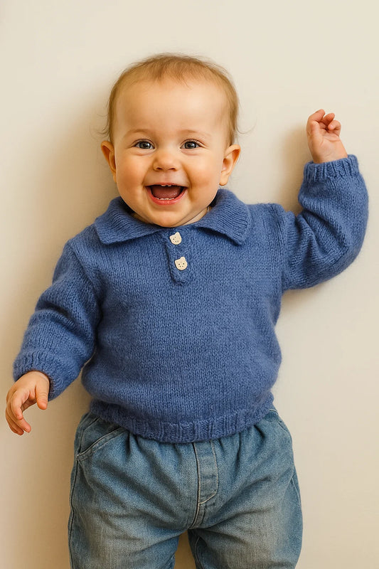 Gebreide blauwe trui - maat 74 | 6 - 9 maanden