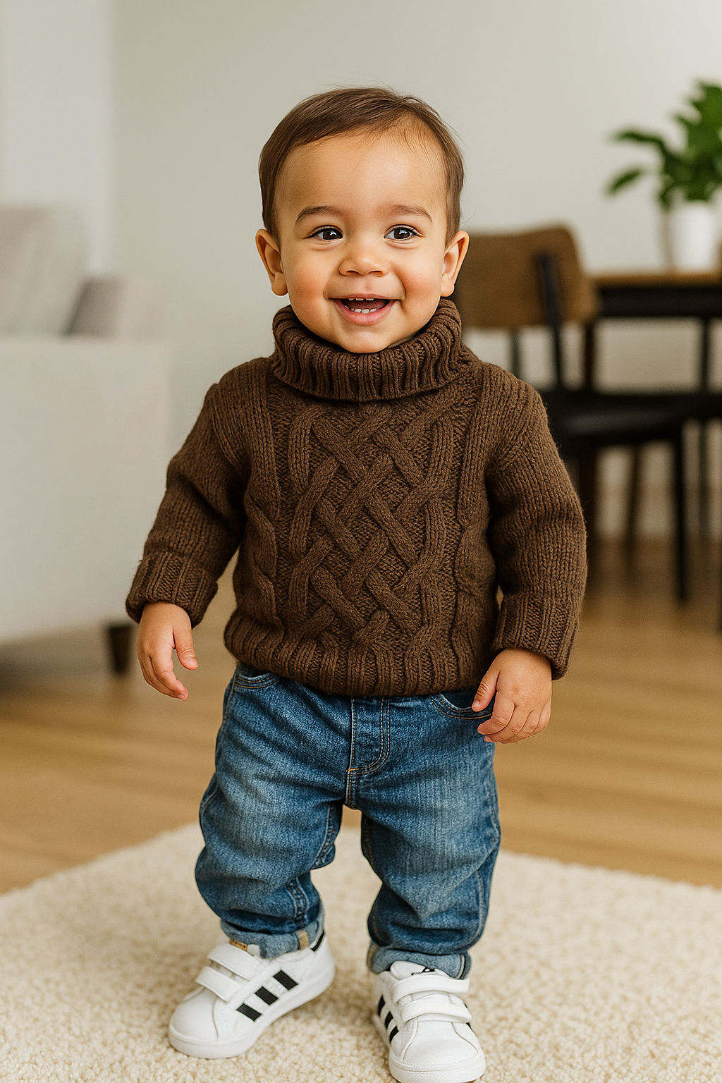 Bruine coltrui met kabelpatroon – maat 86 | 12 - 18 maanden