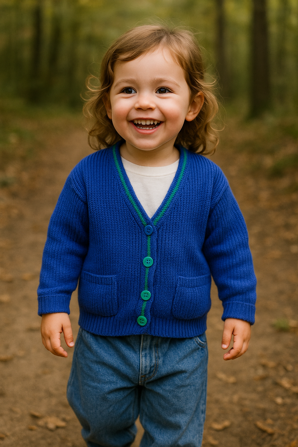 Paars gebreid vest met gekleurde knopen – maat 104 | leeftijd 3 - 4 jaar